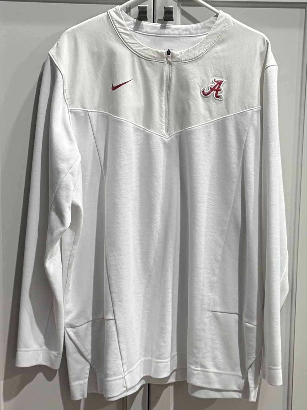 Nike White Long-Sleeve Performance Shirt with Crimson Alabama 'A'